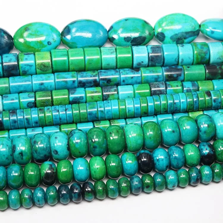 

SB7001 Synthetic Various Shape Rondelle Heishi Disc Tube Chrysocolla Beads,Teal Green Semiprecious Stone Beads