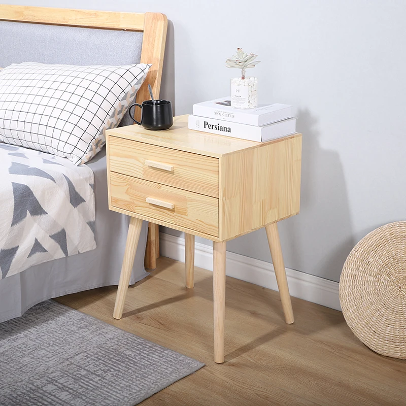 White Solid Wood Nightstand With Natural Leg For Bedroom - Buy Bedroom ...