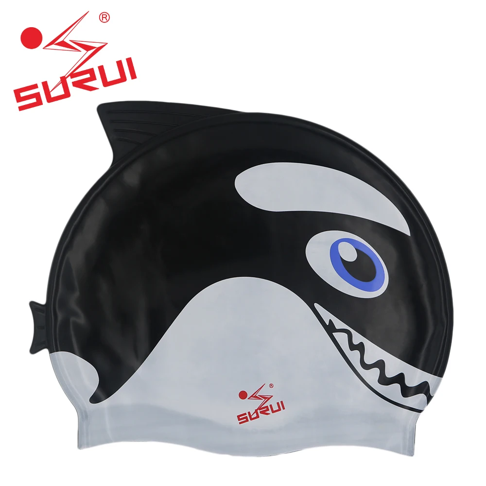 2019 newest design cool cartoon swim cap for kids,child unique shark/fish-shaped waterproof silicone swimming caps