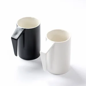 Image of High-end creative matte black and white frosted ceramic mugs can be hung L right angle handle ceramic cups cups