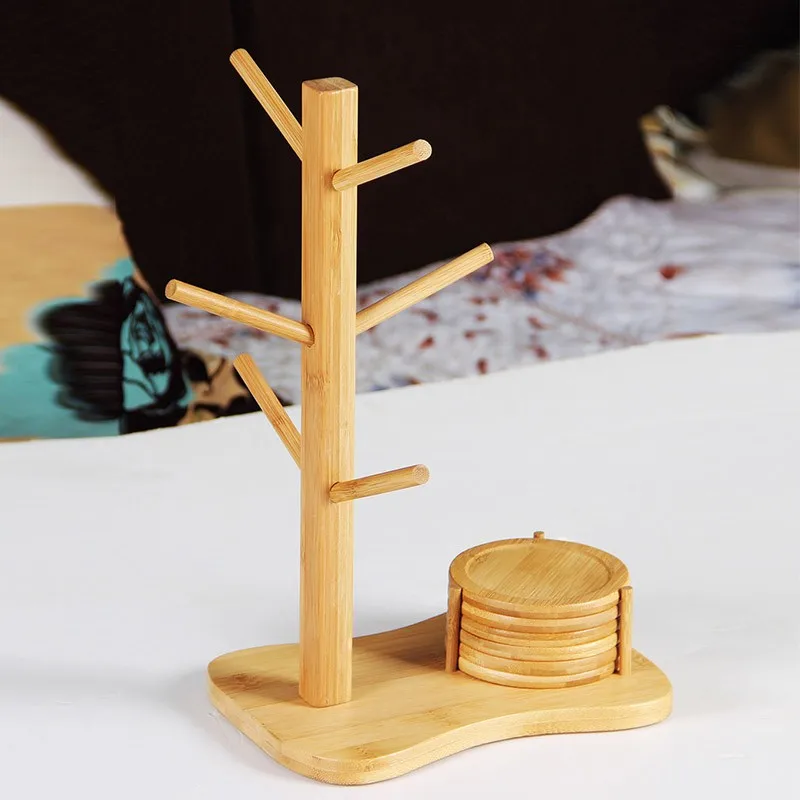 coffee cup glass cup bamboo hanger rack with mats