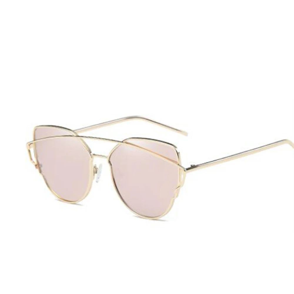 

2019 Cat Eye Rose Gold Mirror Sunglasses Women Metal Reflective Flat Lens Sun Glasses Female, Custom colors