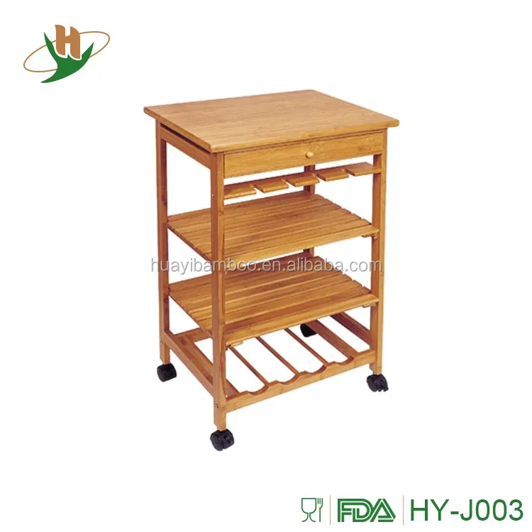Outdoor Food Serving Bamboo Kitchen Trolley Cart With Drawer Buy