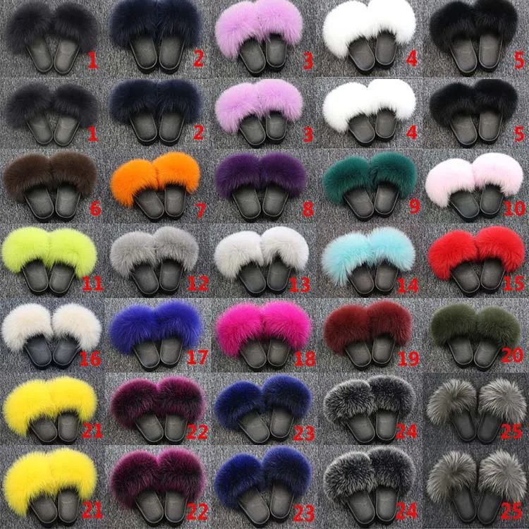 

Yeezy Custom Logo Woman Fish Sandal 2018 Fancy Lady Fox Fur Slipper, Black/pink/grey