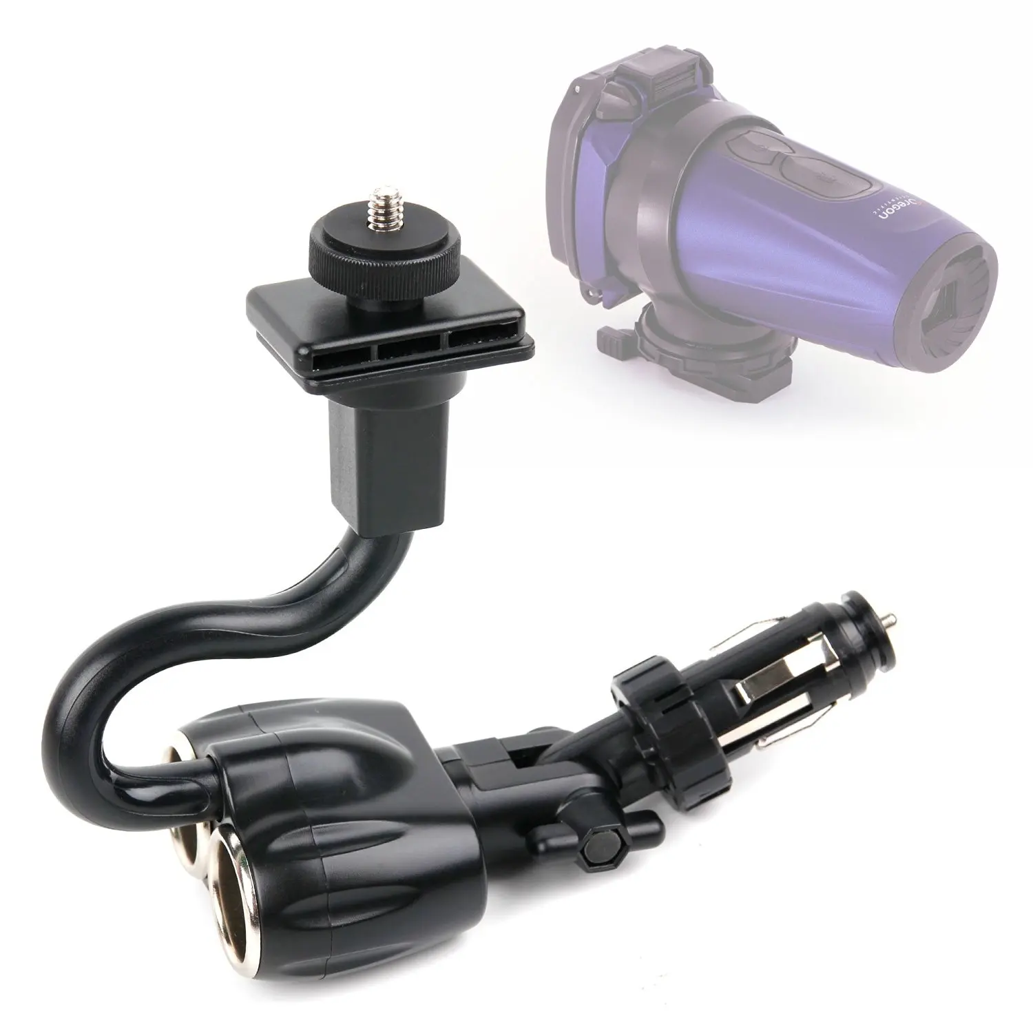 Plus Bonus GoPro Mount Adapter! Compatible with The GoPro Range of Action Cameras DURAGADGET Adjustable in-Car Camera Mount with Dual Port Cigarette Lighter Charger