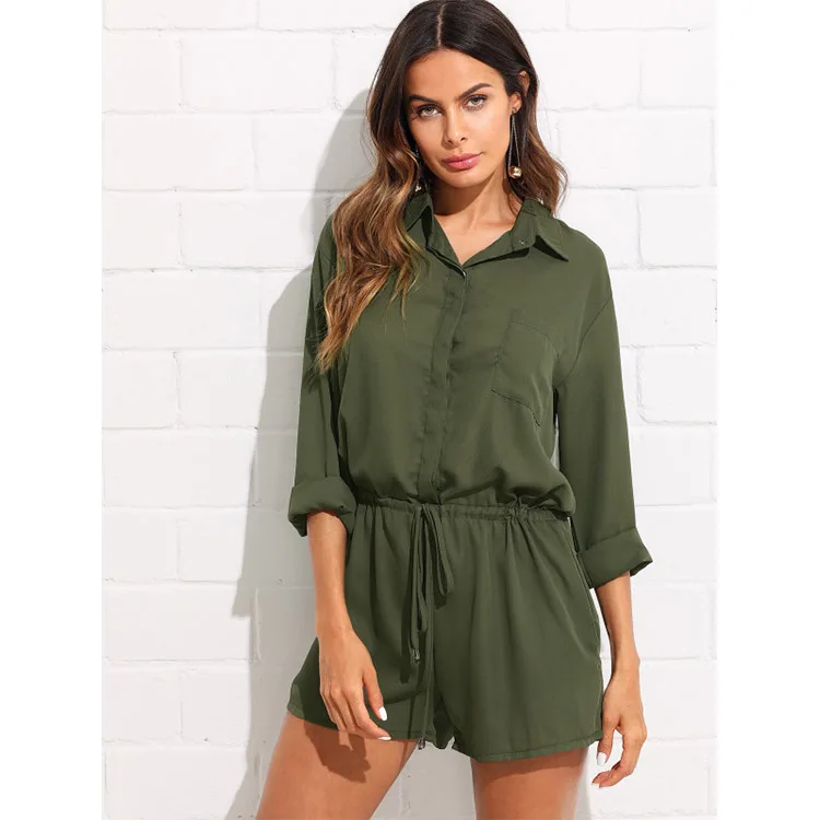 

Summer Rompers For Women Drawstring Waist Cargo Overalls Romper