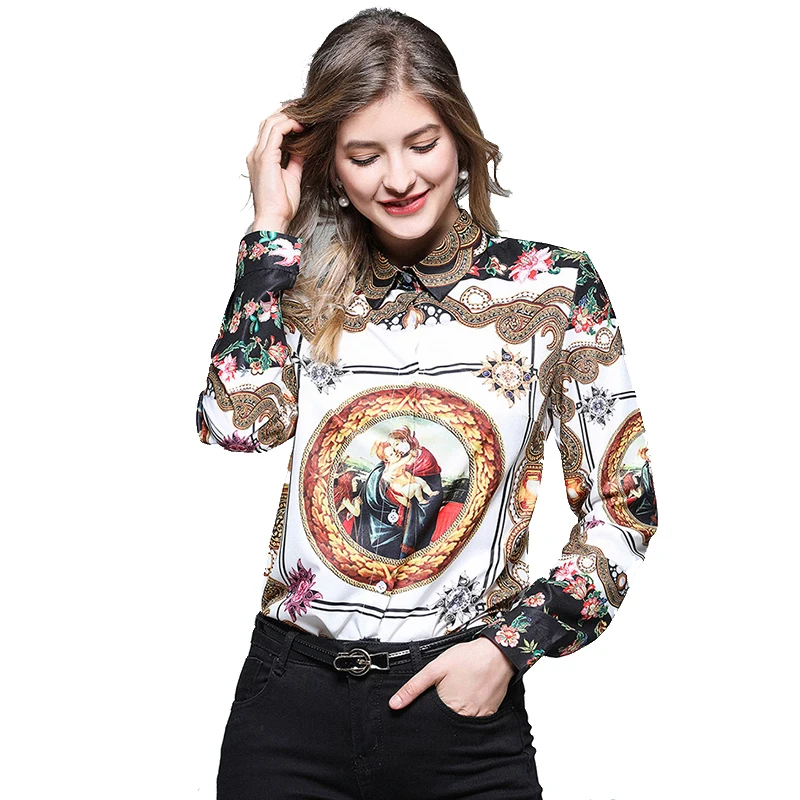 

Ladies Printed Formal Office Wear Shirts Women Long Sleeve Tops Blouse, N/a