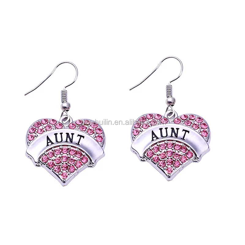 

NK1307 Fashion vintage Jewelry Multi color crystal AUNT Letter Heart pendant four-color diamond crystal earrings for lady