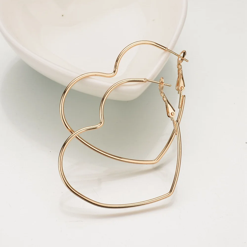 

Personalized Valentine's Day Gift Heart Hoop Earring Statement Gold Plated Heart Shape Big Hoop Earring, Silver, gold