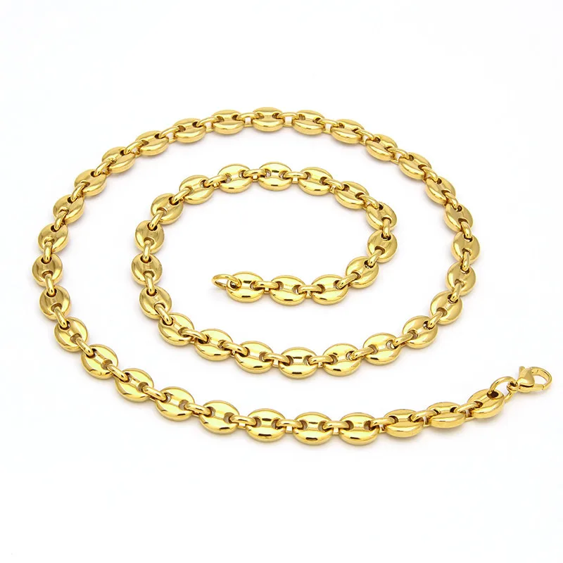 

New Design HipHop 316L Stainless Steel Gold Silver Color Plated Coffee Bean Chain Necklace for Men