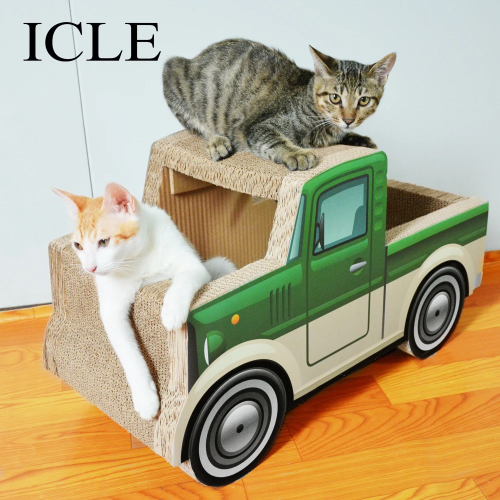Iclecat Products Cat Toys Corrugated Paper Cardboard Craft Cat Scratcher Car Shaped Room House
