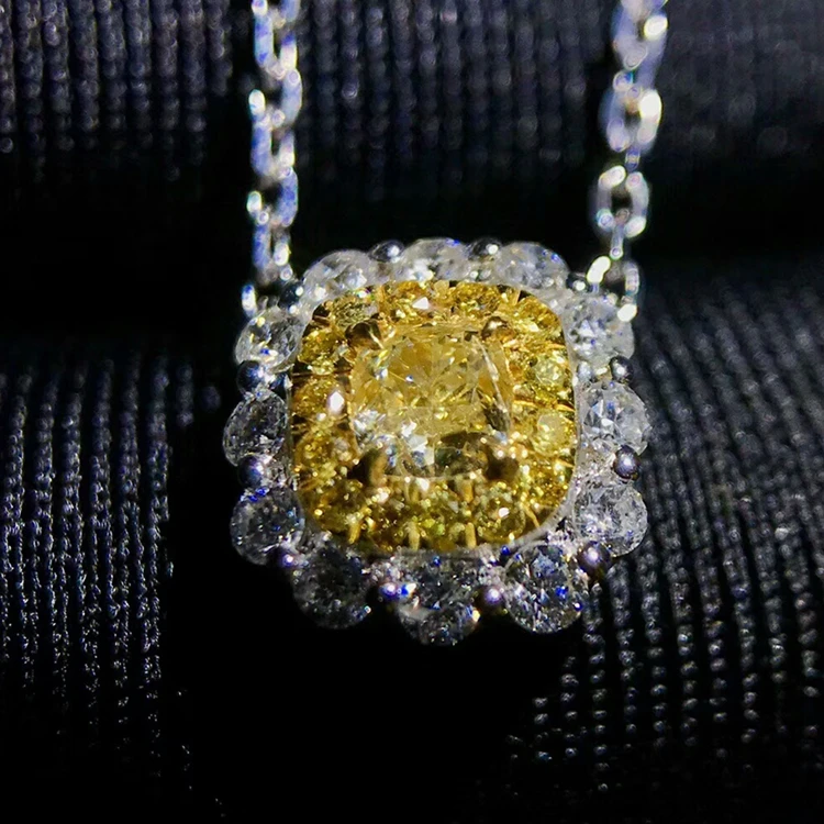 

wholesale trendy luxury 18k gold natural gemstone fine jewellery Yellow diamonds pendant necklace for women