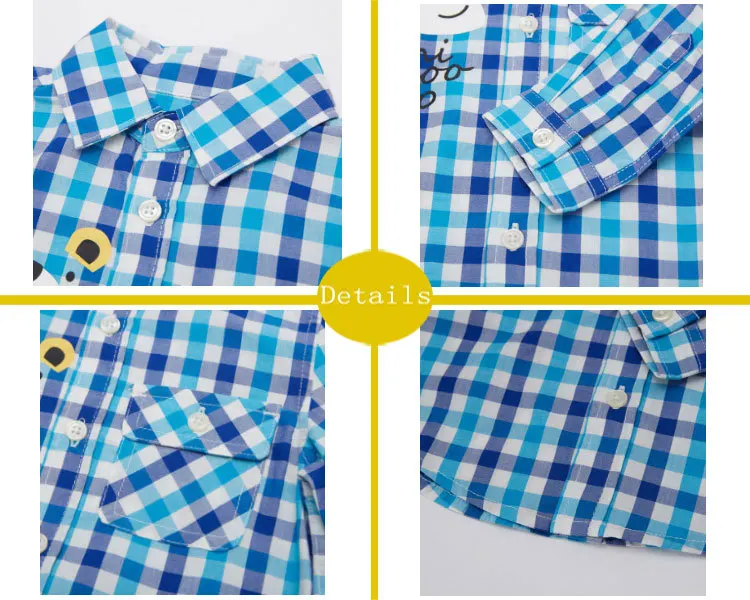 Cartoon printed kids boys shirts long sleeve fashion plaid shirts for children