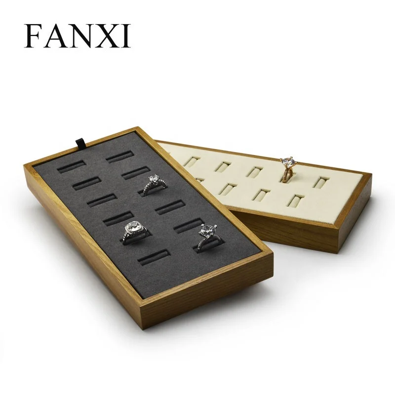 

FANXI High End Self design Custom Jewelry Display Made By Solid Wood jewelry display showcase, Wood+beige/dark grey or customized color for earring holder