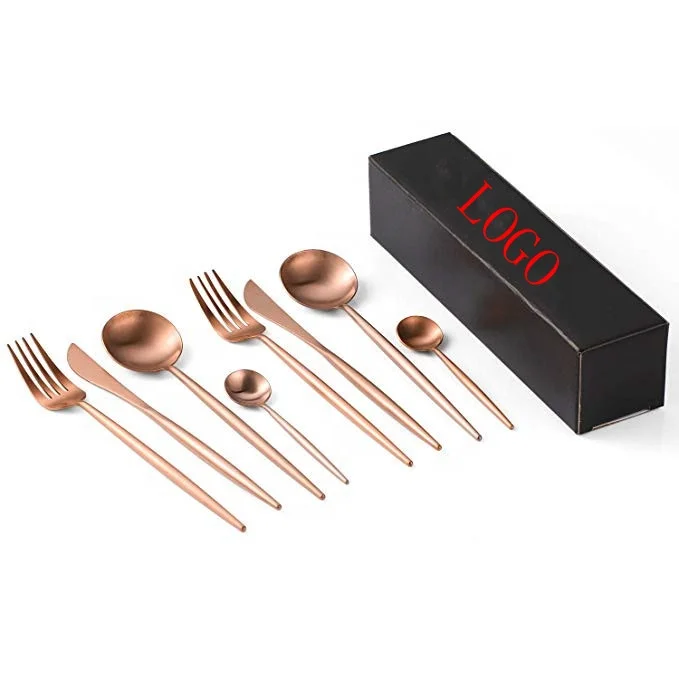 

USA 8 Pcs matte brushed copper cutlery set for wedding party rental, cutipol goa rose gold flatware silverware set