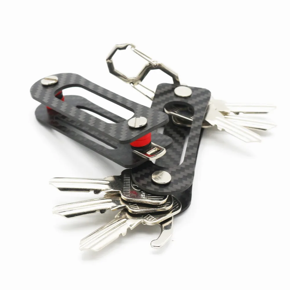 Compact Keyholder Smart Carbon Fiber Key Holder Organizer Keys Keychain
