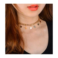 

14K Gold plated chain choker necklace jewelry short style stainless steel necklace star pendant necklace