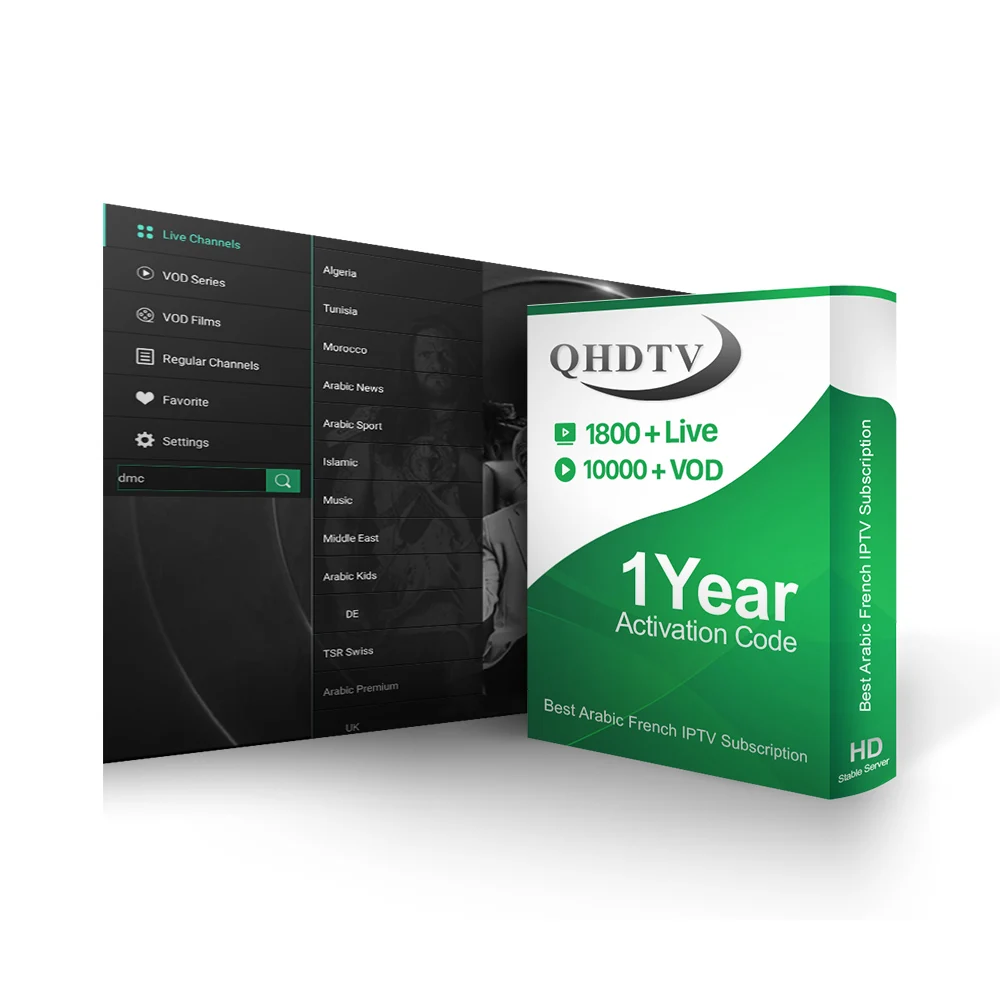 

Arabic and French IPTV Channels Suscription QHDTV Account 1 Year with Spanish Portugal and Greek Channels