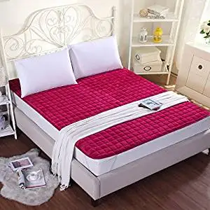 GAO Bed-Blankets Thick Flannel Blankets Anti-Slip Bed Cushion Thin Pads Washable Bedding Solid Color Double Bunk Beds, Blankets and Mattresses Of Anti-Skid ,180200Cm, - Wine Red