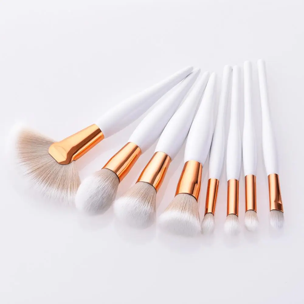 

beauty brush wholesale 8pcs white glitter vegan wooden fan private label brushes makeup face brush sets travel set oval high end