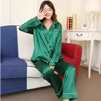 

Womens Silk Satin Pajamas Pyjamas Set Long Sleeve Sleepwear Pijama Pajamas Suit Female Sleep Two Piece Set