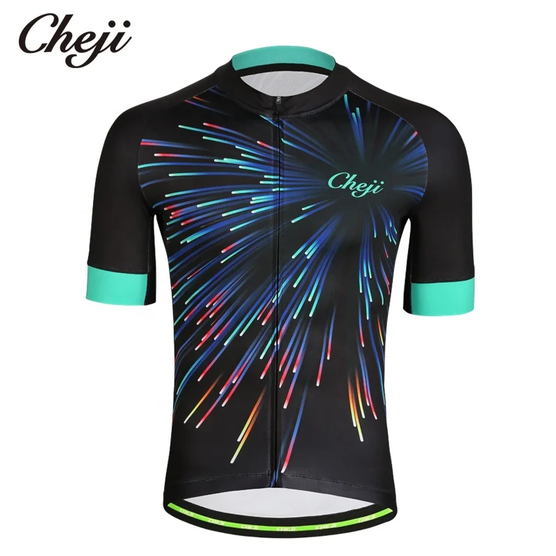 

CHEJI 2019 Summer New Design Men' Short Sleeves Bike Jersey High Elastic Custom Wholesale Cycling Wear Tops, Black