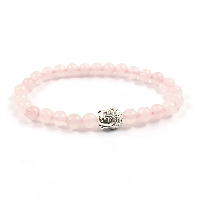 

Gemstone 6mm Rose Quartz bracelet with a Buddha head bead packaged in cellophane bag hot item