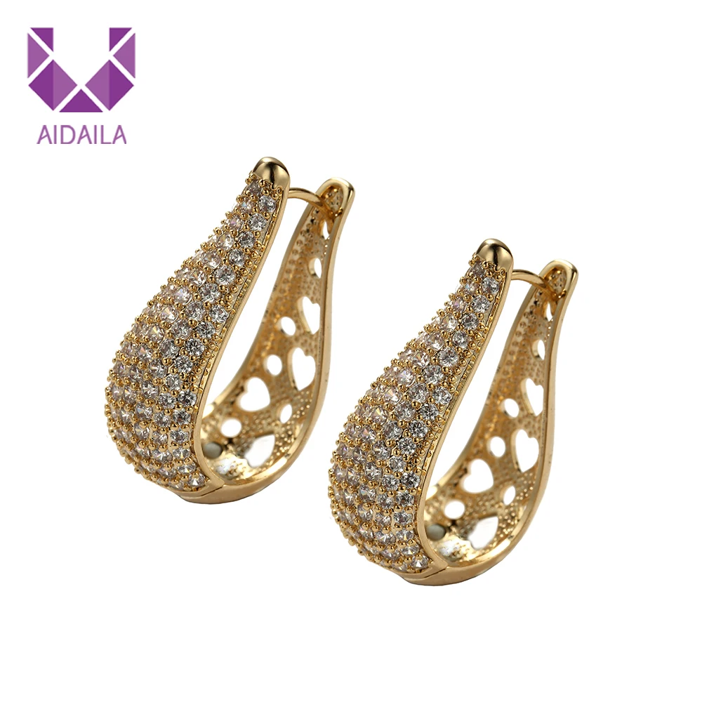 

AIDAILA Luxury Gold Jewelry Heart Hollow Micro Pave Diamond Large Hoop Earrings, White gold;black