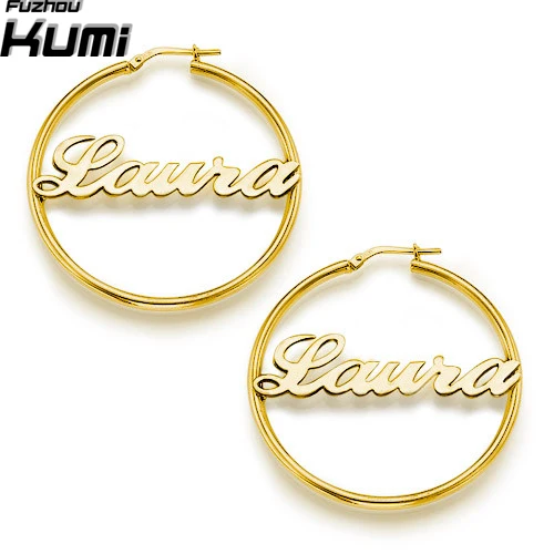 

14K 18k Gold Plated Sterling Silver Personalized Hoop Name Earrings Hoops Custom Nameplate Earring Set