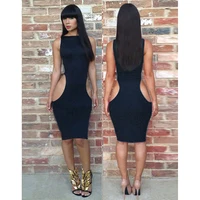 

Factory Price Wholesale Sexy Women Midi Bodycon Clubwear Sleeveless Hollow Out Bodycon Cut Out Dress