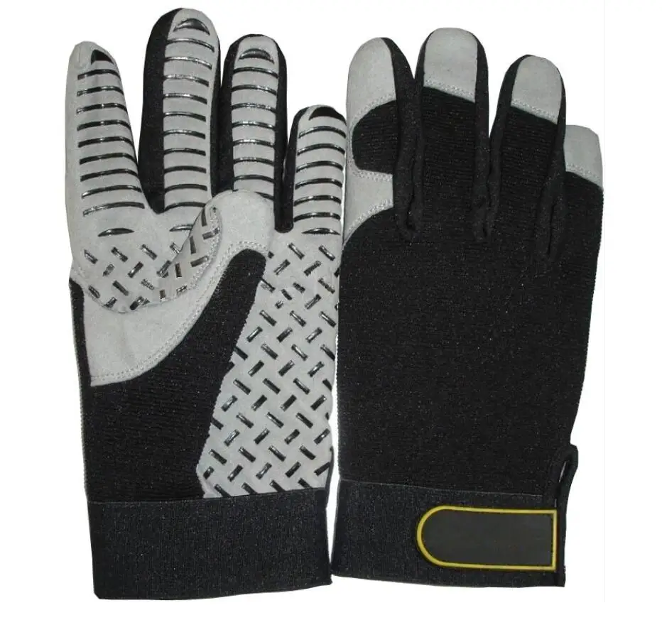 

Hight quality synthetic leather coated silicone anti slip work gloves for mechanical, Grey/black/orange