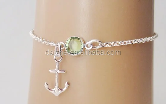 

2021 new arrived Anchor Bracelet Personalized Birthstone Bracelet 925 Sterling Silver Rolo Chain bracelet