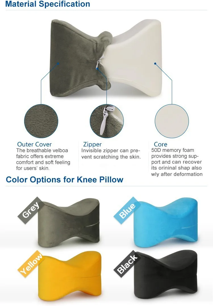 Pillow Wedge Back Hot Sale Side Sleepers Memory Foam Foot Leg Rest Relax Pillow Knee Support Pillow With Strap Removable Cover