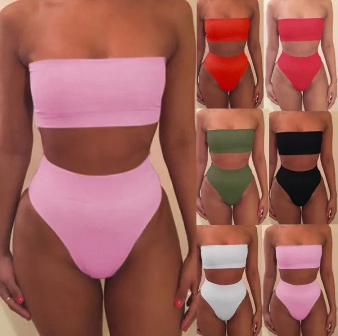 

2019 New Style Womens Two Piece Set Swimwear Bikini Vintage Swimsuit, As show