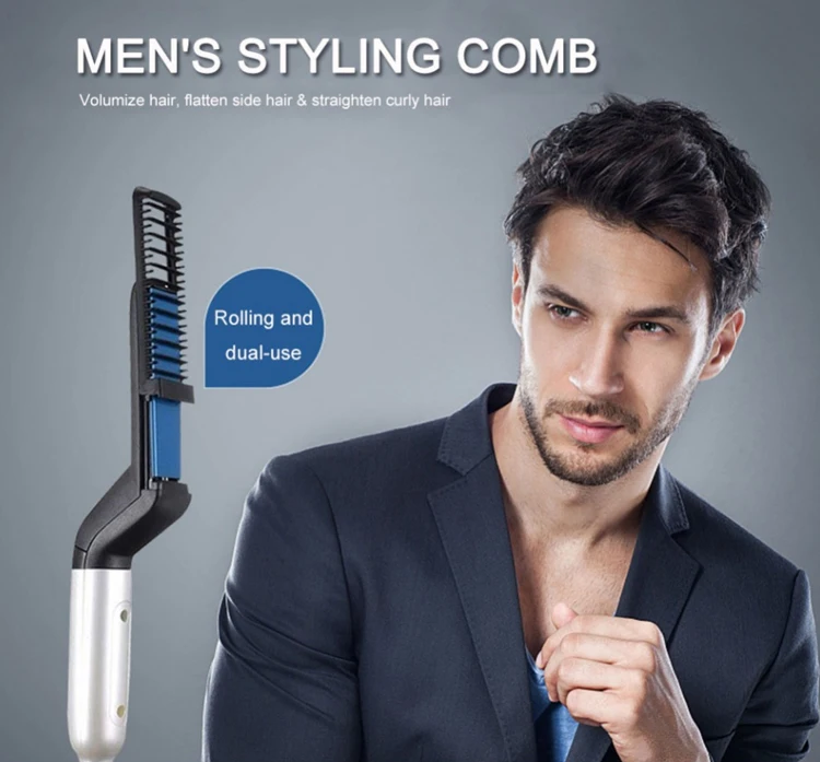 

Hair Curling Iron Men's All In One Ceramic Hair Styling Iron Comb Beard Straightener Curler Set Quick Hair Styler for Men, Blue or customized color