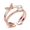 Factory wholesale 925 sterling silver butterfly pearl ring adjustable sterling silver rings