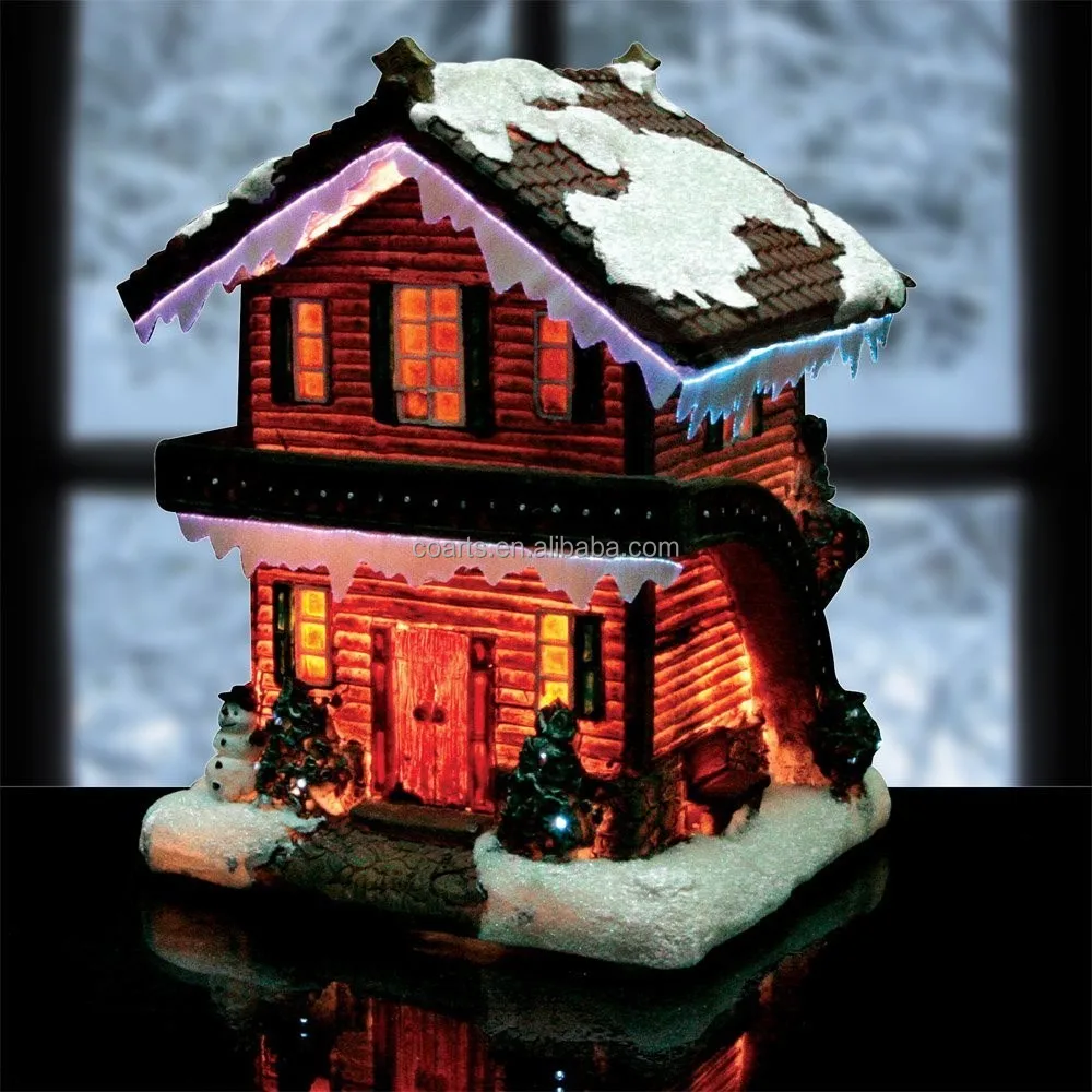 Christmas Snow Village Log Cabin Chalet Fiber Optic Led Buy