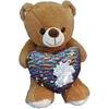 Adorable Stuffed Teddy Bear Holds a Rainbow Silver Reversible Sequin Heart for Valentines Day Gifts