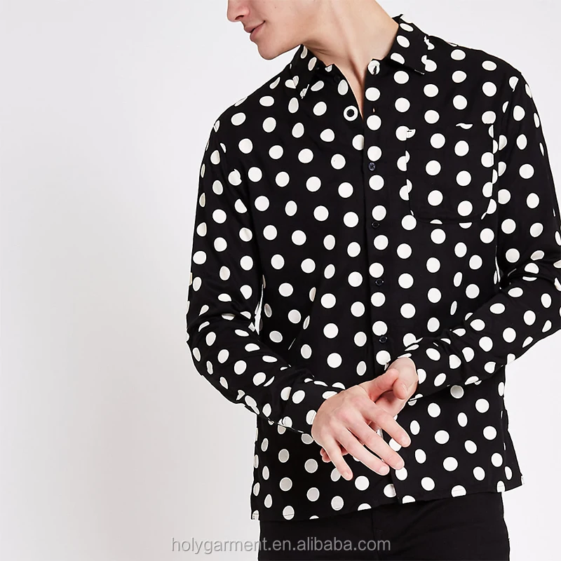 black polka dot dress shirt