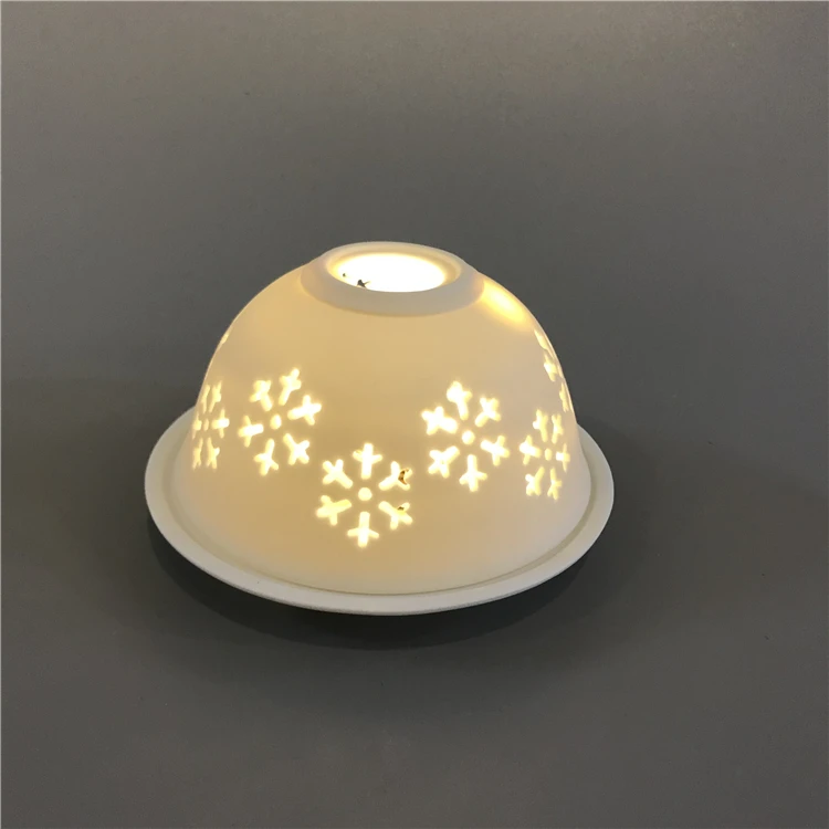 Decorative White Ceramic Bowl Candle Holder With Led Candle Stand For