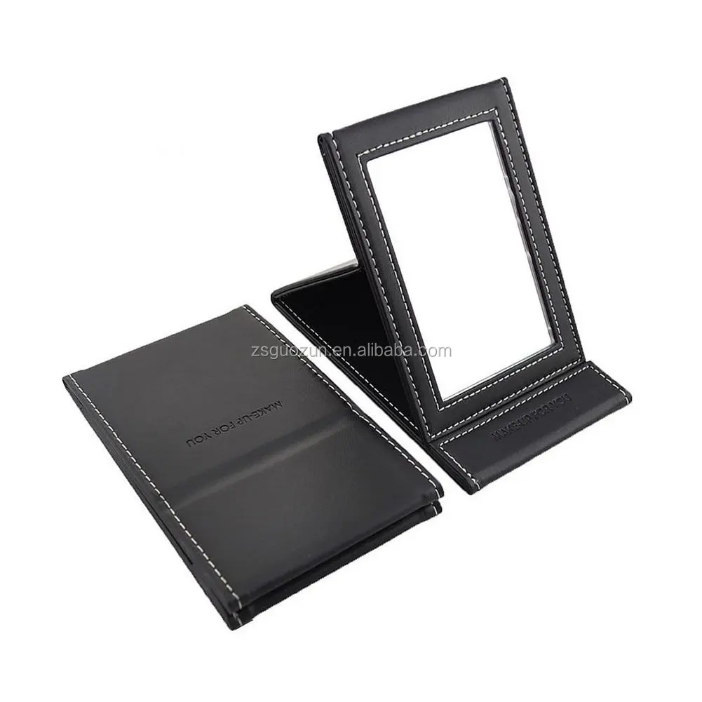 Wholesale women's portable beauty PU leather makeup cosmetic compact folding table mirror