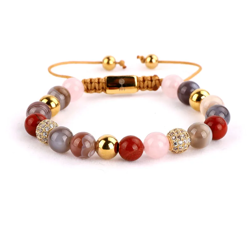 

High quality mix natural stone white diamond ball macrame bracelet for women