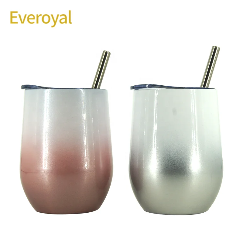 

12 oz Double Wall Insulated Vacuum Wine Stainless Steel Tumbler With Straw, Customized acceptable