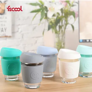 Image of Fscool New Design 8oz 12oz Custom Silicone Glass Coffee Cup With Cover /Reusable Coffee Cup
