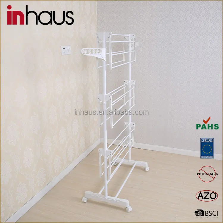 
3 tier folding hanging cloth drying rack space saving clothes hanging stand 