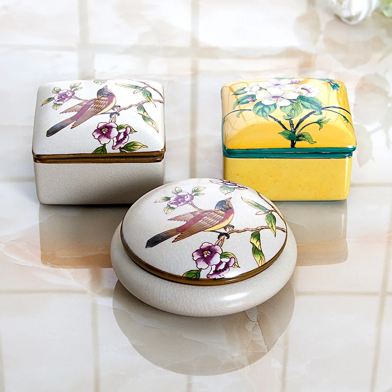 

Hight Quality Round Porcelain Trinket box Ceramic Jewelry Storage Box