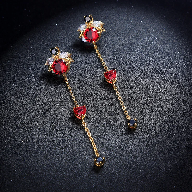 

me00159 2019 New Arrivals Ruby Real Gold Plated Brass Delicate Earrings Ruby Bee Jewelry