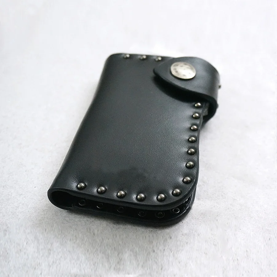 
black leather wallet style custom leather key holder 