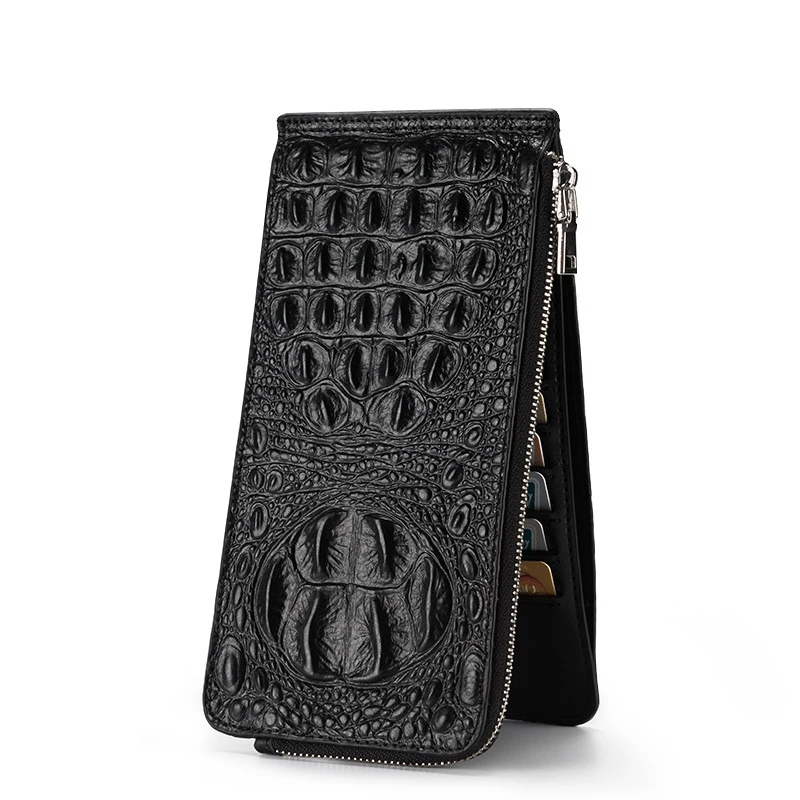 

New Unisex crocodile leather wallet genuine cow skin zipper clutch bag long purse card holder