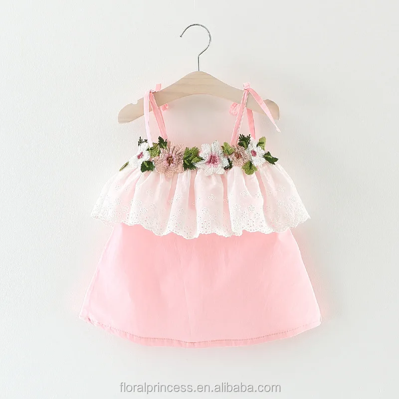 

korean children summer dress baby girl flower slip dress kids soft cotton frocks for 1-3Y, As picture